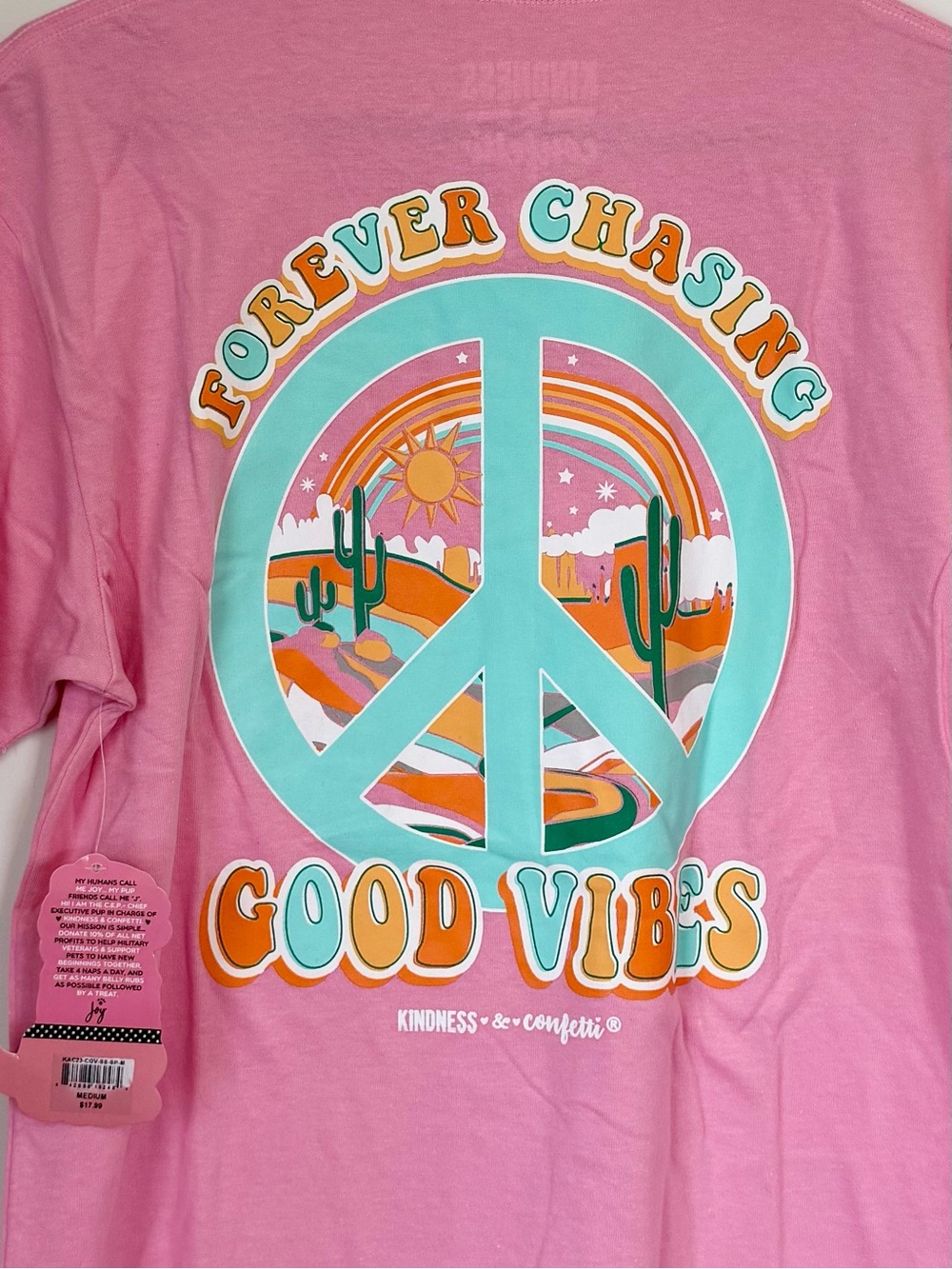 NWT Pink ‘Peace, Love & Adventure’ ‘Forever Chasing Good Vibes’ Short Sleeve - M - Picture 5 of 7